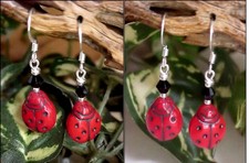 Ceramic Red Black Ladybug Dangle Earrings - Your choice 0523L