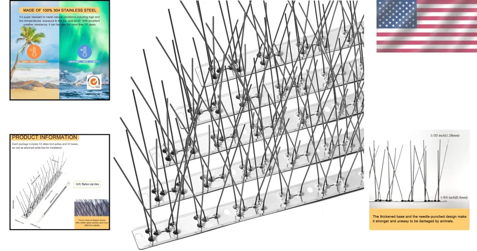 Durable Bird Deterrent Spikes - Stainless Steel Base - Image 2 of 4