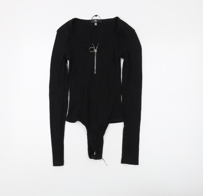 Missguided Damen Body schwarz Langarm, Größe 4