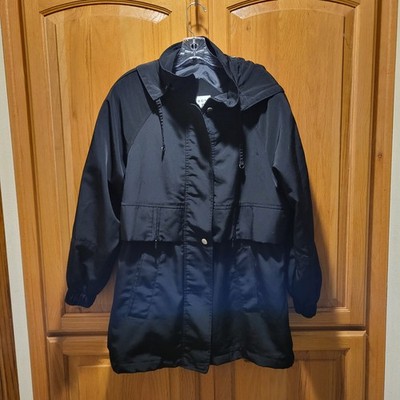 Keren Hart Black Full Zip Raincoat Anorak Jacket w/ Removable Hood Women's Sz M