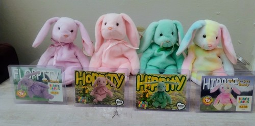 Ty Beanie Babies Easter Bunny 4 Lot  Hippity Hoppity Floppity Hippie w/ Cards