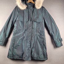 Pendleton Parka Womens Medium Dark Green Shimmer Fur Trimmed Hood