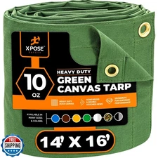Xpose Safety Canvas Tarp - 10oz Green Canvas Tarps Heavy Duty Wat