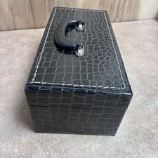 Vtg 1970s Black Faux Alligator Cassette Tape Storage Case Red Velvet 30 Slots