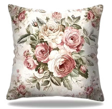 Beautiful Botanical Floral Pink ROSES Rose Printed Pillow Cover 18"x18" Decor