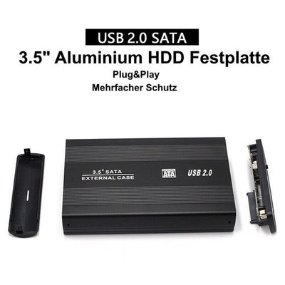 Festplattengehäuse USB 2.0 Extern Gehäuse 3.5'' SATA S-ATA HDD Festplatte Schwarz