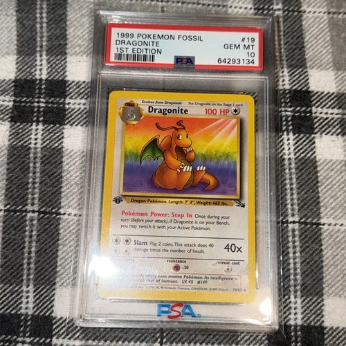 Fossil Dragonite 1st Edition PSA 10 #19/62 1999 Pokemon Card Gem Mint Rare WOTC