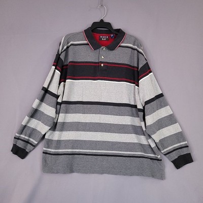 Trader Bay Men's XL Striped Grey Black Red Cotton Polo Shirt