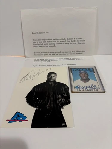 Bo Jackson Signed Facsimile Bo Club Nike Photo, Royals Card, Fan Club Letter