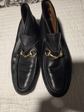 Gucci Black Leather Horsebit Ankle Loafer Men's 13