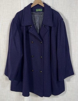 Vtg Hunters Run Navy Blue Pea Coat Double Breasted Wool Heavy XXL XXXL 2XL 3XL