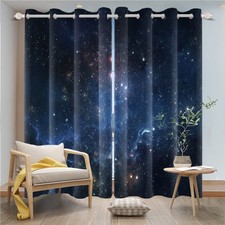Star Room Darkening Window Curtains Black Night Sky Stars Blackout Curtains T...