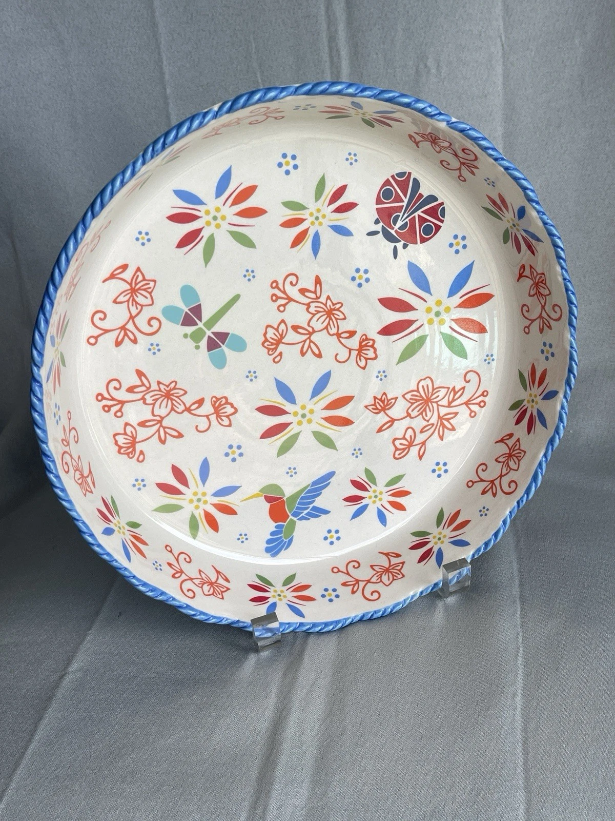 Temp-Tations Garden Party 9” Deep Dish Pie Quiche Pan Serving Tray Ladybugs