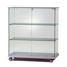 breite Vitrine Glas halbhoch Messe Messebau Verkaufstheke Schloss stehend 80 cm