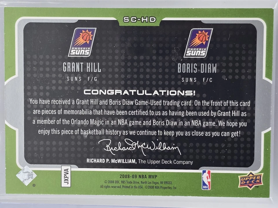 2008-09 Upper Deck MVP Grant Hill / Boris Diaw #SC-HD Star Combos Phoenix Suns - Изображение 2 из 2