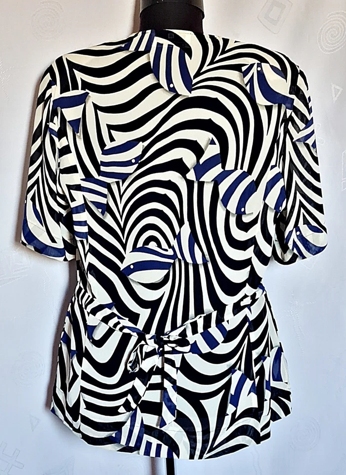 BLUSA VINTAGE AUTÉNTICA ITALIA GIVECHY RAYAS PESCADO MUJER TOP CAMISA US 12 EU 40 Foto 3 de 4