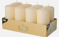 PACK OF 8 CREAM PILLAR CANDLES 50 X 100 MM