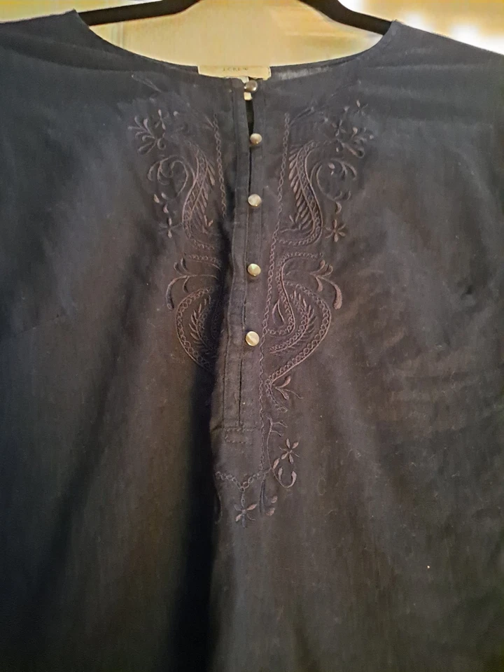 Túnica de lino para mujer J Crew talla extra pequeña azul bordada Henley transparente Foto 2 de 4