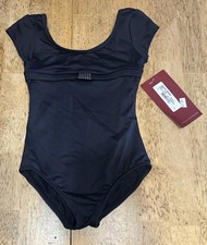 Mirella Girls 2-4 Black Cap Sleeve Ballet Leotard Diamante Rhinestone Dance NWT