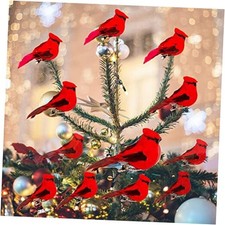 Berfutall-Cardinal Clip On Christmas Tree Ornament Decorations - Red A 12pc