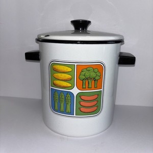 Vintage Enamel Cook Steamer Separator Basket Lobster Vegetable Pot Pan Retro