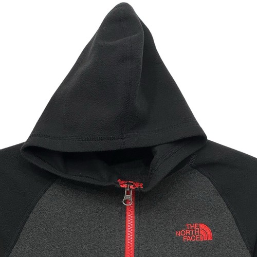 North Face Fleece Hoodie Full Zip Boys Small 7/8 Gray Black Lightweight Jacket - Picture 2 of 12