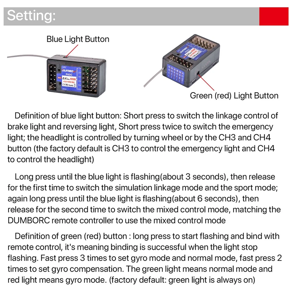DUMBORC 2.4G P6F P6F(G) P6DC P6DC(G) 6CH Receiver for X4 X5 X6 X6P Transmitter - Image 3 of 4