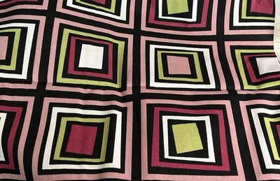 Brown Pink Green Square Cotton Canvas Fabric Home Dec Premier Prints Almost 2Y