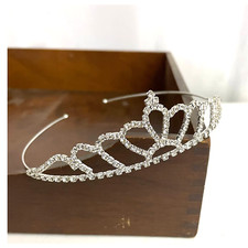 Clear Rhinestone Hair Tiara Silver Tone Metal Crown Hair NEW