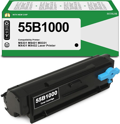 55B1000 Black Toner Cartridge with New Chip for Lexmark 55B1000 MS331dn, 2540