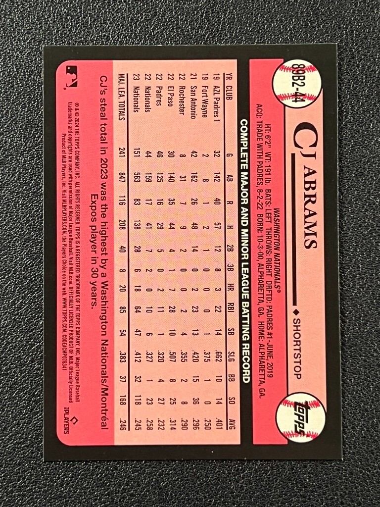 2024 Topps Series 2 CJ Abrams 89B2-44 1989 Topps Redux Insert WAS