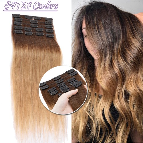 CLEARANCE Clip In 100% Remy Human Hair Extensions Full Head 8Pcs 18Clip Brunette - Picture 43 of 50