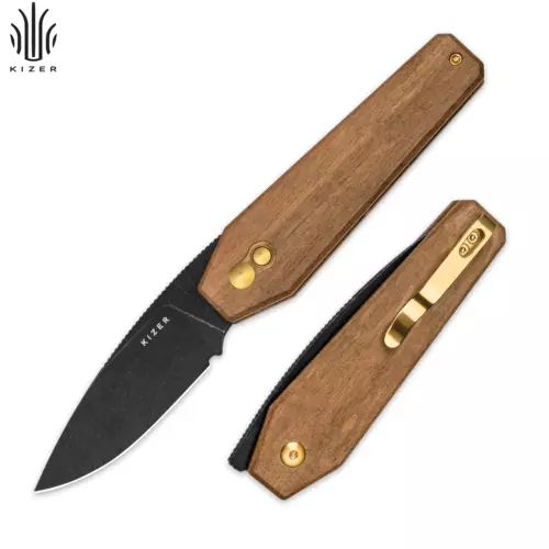 Kizer Tomb Drop Point Folding Pocket Knife Nitro-V Blade Wood Handle