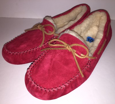 UGG Sheepskin Slippers Shearling Moccasins Red Pink Suede Slip On Loafers Dakota