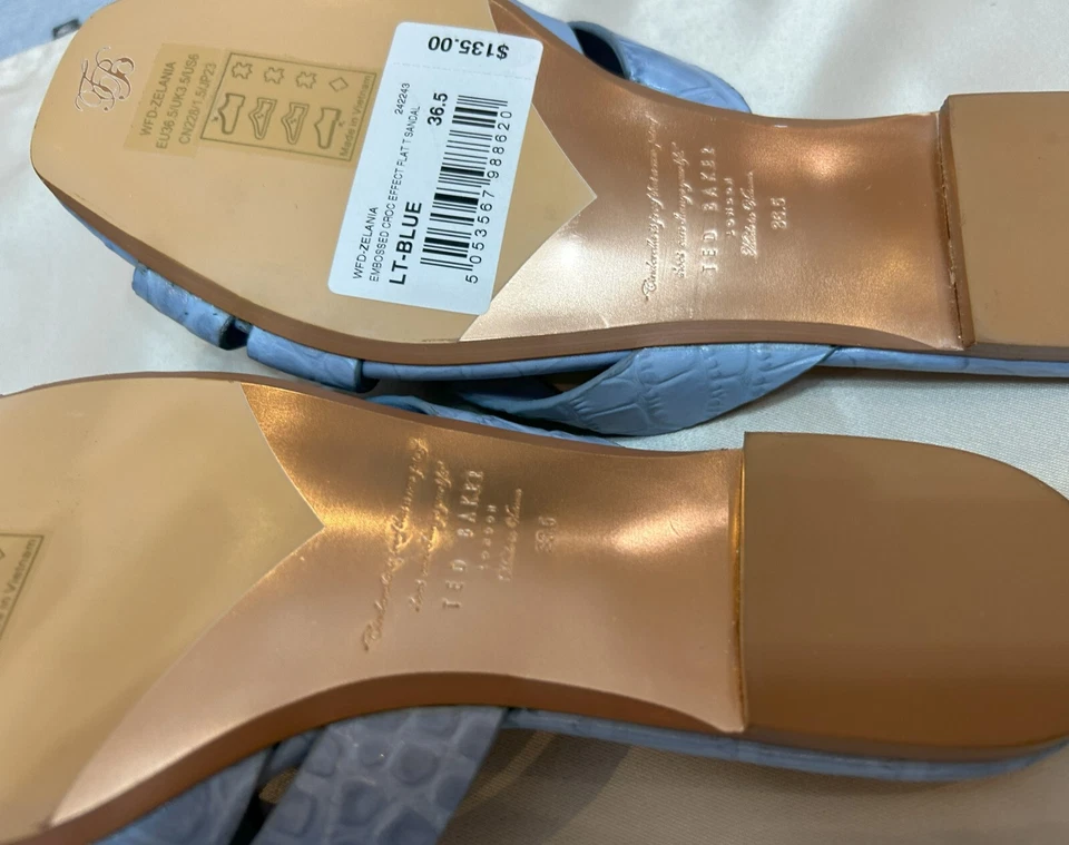 Ted Baker Nuevas Sandalias Planas Estampado Croco Azul Claro Talla 6M o EU 36 Forro Bronce Foto 2 de 4