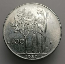 Italy 100 Lire 1957 Acmonital Coin Goddess Minevra Olive Tree Plant A135