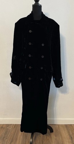 Shanghai Tang schwarz Samt langer Knopfmantel Jacke Seide gefüttert Größe 38