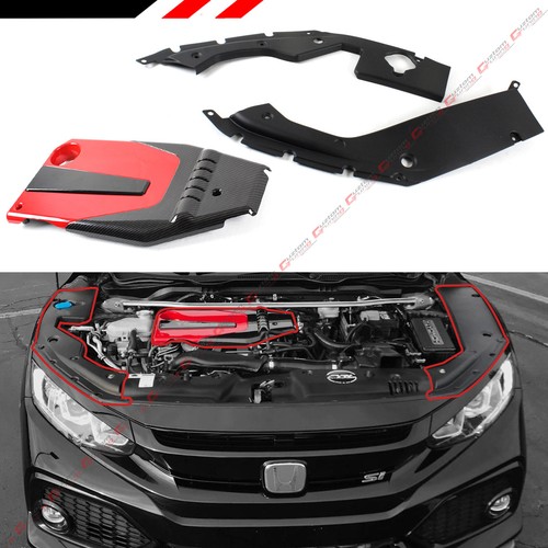 FOR 16-2021 HONDA CIVIC JDM RED BLK TYPE-R STYLE ENGINE COVER + SIDE PANEL COVER - Picture 1 of 5