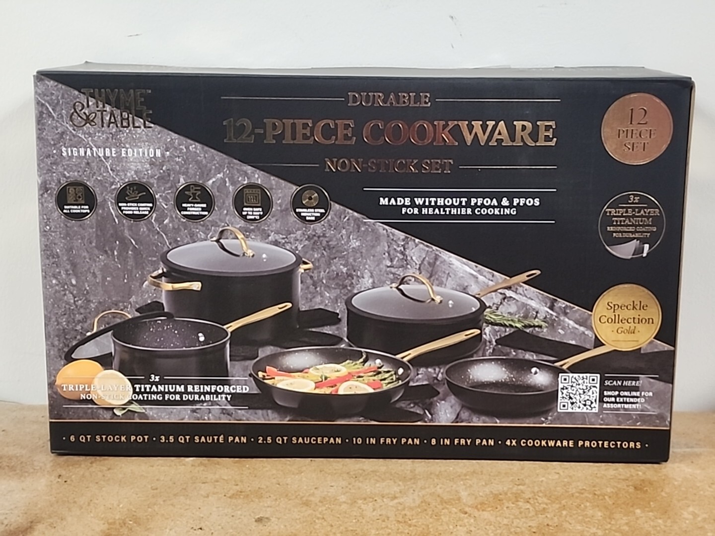 Juego de utensilios de cocina antiadherentes de tomillo y mesa de oro de 12 piezas