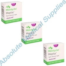 *3-Packs* Molnlycke Mepitac Soft Silicone Tape Safetac 0.8" x 3.3 Yards 298300