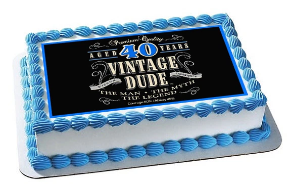 Vintage Dude 40th - Topper de pastel comestible (no es posible más texto) Foto 2 de 4