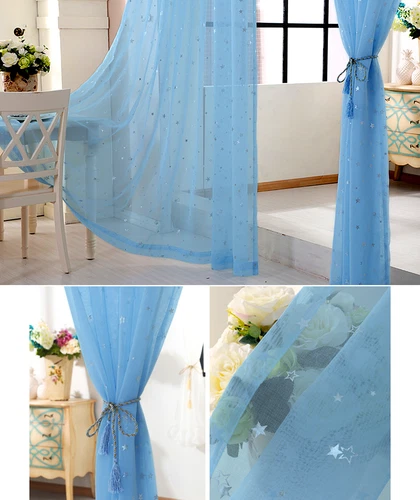 Elegant Star Printed Sheer Curtains Rod Pocket Fresh Tulle Voile Gauze 1 Panel - Picture 36 of 48