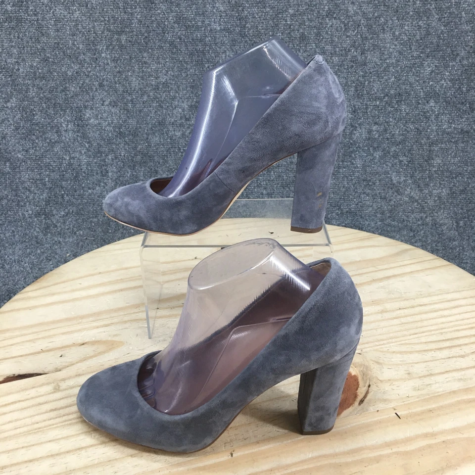 Zapatos de tacón J Crew para mujer 9 Etta informales sin cordones tacón bloque azul gamuza cuero Foto 2 de 4