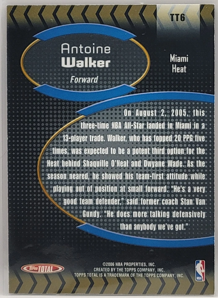 05-06 Topps Total Transfer Antoine Walker Insert Card (Miami Heat) - Image 2 of 2
