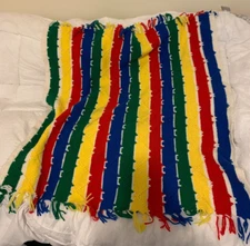 Afghan PRIDE Rainbow Throw Lap Blanket Vintage Knitted Multicolor 40" X 41"