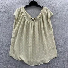 LAUREN CONRAD Blouse Womens XL Top Floral Short Sleeve Extra Large Sheer Beige*
