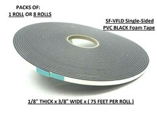 SF-VFLD Single-Sided PVC BLACK Foam Tape 1/8" Thick x 3/8" Wide x 75-Ft HR 