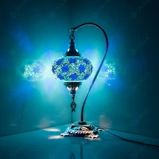 Turkish Moroccan Mosaic Table Bedside Tiffany Swan Lamp Light Large Globe UK/EU