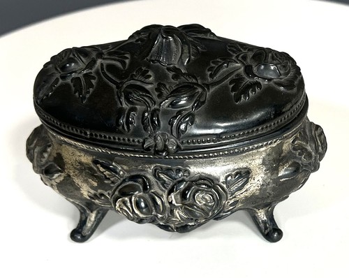 Antike viktorianische TRINKET/SCHMUCKBOX - Rogers Silberteller - klappbar mit rosa Futter - Bild 9 von 9