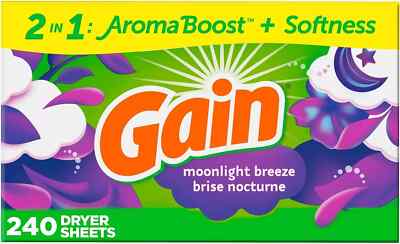 Gain Dryer Sheets Laundry Fabric Softener, Moonlight Breeze, 240 Count